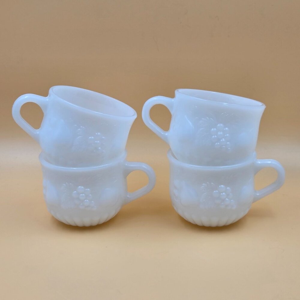 Jeannette Fruit Pattern Milk Glass Punch Cup Vintage Set of 4